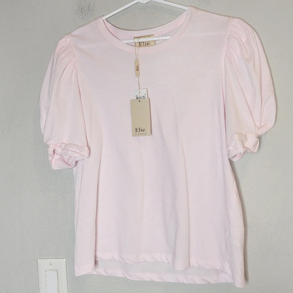 NWT Elie Tahari Pink cotton modal knot puff sleeve top. Size medium - Picture 11 of 14